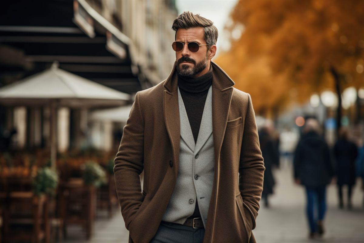 Connor Brannigan — a bearded man in a brown overcoat and sunglasses on an autumn street