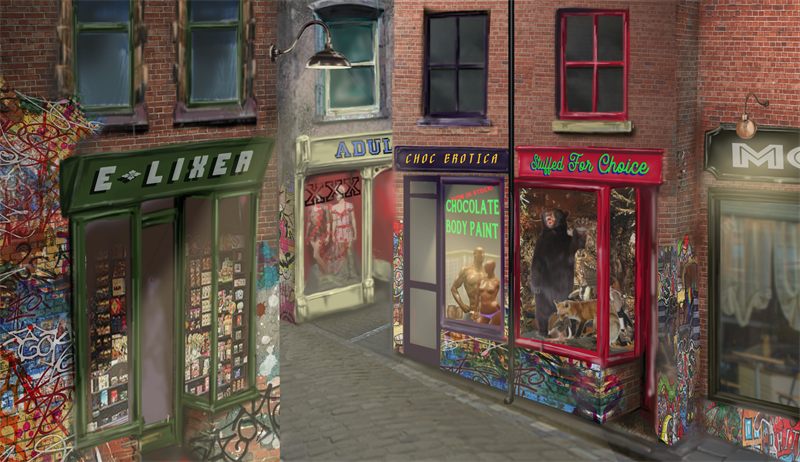 Fetish Alley — a graffitied Soho backstreet of shopfronts